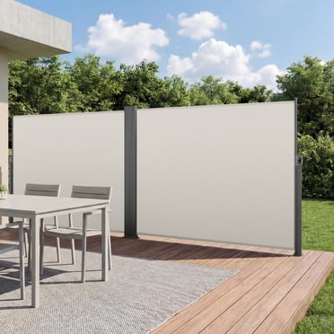 VEVOR Retractable Side Awning, 71" x 236" Patio Retractable Side Screen with 180 g/m² Polyester Fabric, Waterproof Sunshade Outdoor Privacy Screen Room Divider for Garden, Balcony, Pools, Deck, Beige