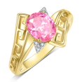 thumbnail image 3 of RYLOS Rings for Women 14K Yellow Gold Greek Key Designer Ring 9X7MM Gemstone & Diamond Ring October Pink Ice Jewelry  Size 7, 3 of 7