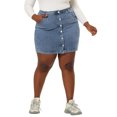 thumbnail image 1 of Unique Bargains Women's Plus Size Button A Line Side Pocket Mini Denim Skirt, 1 of 9