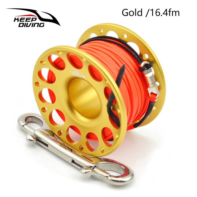 Keep Diving Spool Reel Portable Solid Color Polyester Rope Reels Freediving Fishing Underwater Accessories with Double End Hook Gold 30m