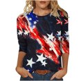 thumbnail image 1 of Pompotops Mode Femmes Imprimé T-shirt Mi-Longueur Manches 3/4 Blouse Col Rond Casual Tops Dégagement, 1 of 4