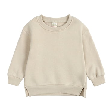 Hiiyo Boys Casual Sports Sweatshirt Solid Color Crewneck Pullover, Beige