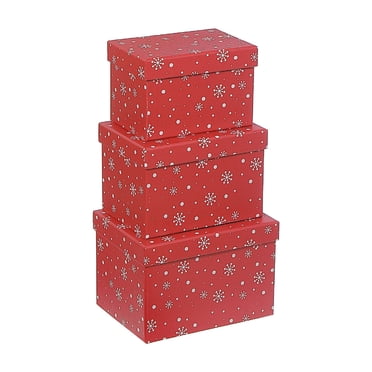 Rect. Nesting Boxes (Snowflake On Red) (Set Of 3)