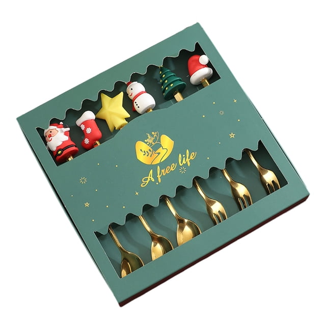Langgg 6piece Christmas Gift Box With Metal Spoon Unique And Practical Gift For Loved Ones Christmas Spoons D