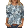 thumbnail image 2 of Hauts d'Été pour Femmes Mode T-shirt Ample Imprimé Blouse à Manches 3/4 Col Rond Hauts Décontractés Blouses pour Femmes Été en Liquidation, 2 of 5