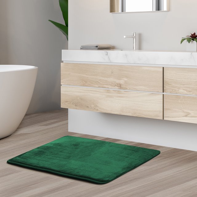 1 Small Clara Clark Bath Mat Bathroom Rug - Absorbent Memory Foam Bath Rugs - Non-Slip, Thick, Cozy Velvet Feel Microfiber Bathrug, Plush Shower, Toilet- Floor Bathmats Carpet - Hunter Green - 17"x24"