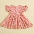 thumbnail image 4 of Robe Trapèze pour Tout-Petites Filles, Manches Courtes, Col Rond, Dentelle Florale à Franges, Robes de Fête, 4 of 8