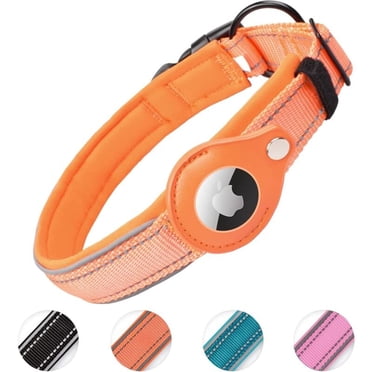 Collier Chien Rembourré pour AirTag, Collier pour Chien Réfléchissant Airtag Apple, Air Tag Intégré pour Petits, Moyens, Grands Chiens, [Orange - Taille S]