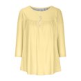 thumbnail image 3 of RXIRUCGD T-shirt d'Été Décontracté pour Femmes Manches Trois-Quarts Col Rond Froncé Blouse, Jaune, Taille : m, 3 of 5