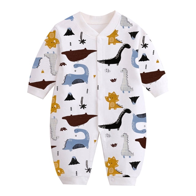 Fall/Winter Clothes, HVOBBTY Kid's Fashion Long Sleeve Soft Romper, Child Printing Born Button-Neck Long Sleeved Long Rompers White 73