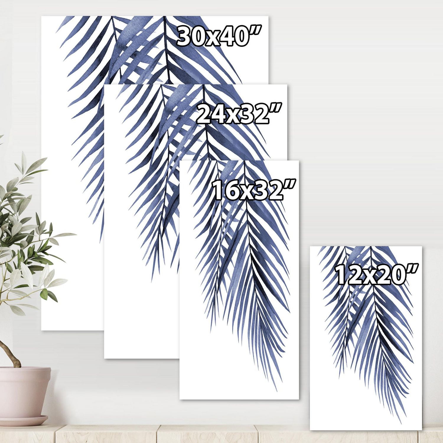 Designart Feuilles de palmier bleu Branches tropicales abstraites Art mural sur toile