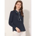 thumbnail image 2 of INSPIRE CHIC Blouse Chemise à Manches Longues de Travail pour Femme à Col Noué Boutonnée TP Bleu Foncé, 2 of 5
