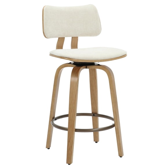 Mid-Century Fabric and Wood 26" Counter Stool with Swivel - Beige and Natural