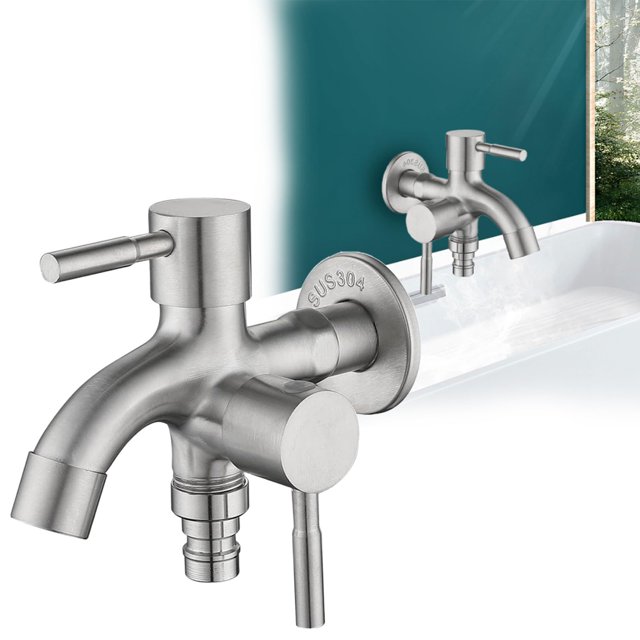 Robinet de Jardin Double 1/2 Pouce Robinet Extérieur Double Robinet d'Eau en Acier Inoxydable pour Jardin Industrie Domestique Robinet de Jardin Double Robinet de Jardin Kit de Robinet Extérieur Extérieur