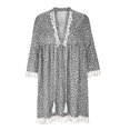 thumbnail image 4 of Robes d'Été Grande Taille pour Femmes 2024 à Col en V Imprimé Manches 3/4 Mini-Robe en Dentelle Patchwork Économisez jusqu'à 65 % de Rabais!, 4 of 6