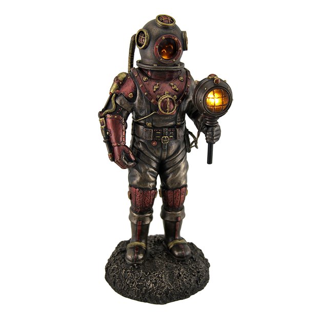 Squelette Steampunk Illuminé en Costume de Plongée Statue Halloween