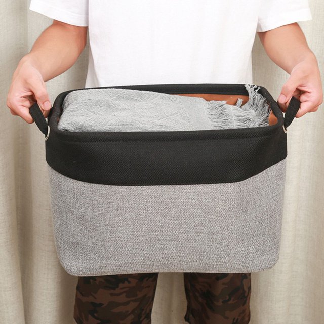 Sundries Storage Basket Foldable Cotton Linen Box For Home Bedroom Houseroom