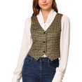thumbnail image 1 of INSPIRE CHIC Veste Sans Manches à Carreaux Extensible Asymétrique pour Femme à Col en V, Taille Cintrée, à Boutons, 1 of 6