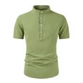 thumbnail image 1 of TopLLC Men's Linen Shirts Short Sleeve Plain Polo Shirts Casual Slim Fit Mock Neck Basic Designed Cotton Shirts, 1 of 2