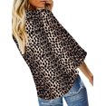 thumbnail image 3 of Women's V Neck Tops Ruffle 3/4 Sleeve Tie Knot Blouses Button Down Shirts - LEOPARD, 3 of 3