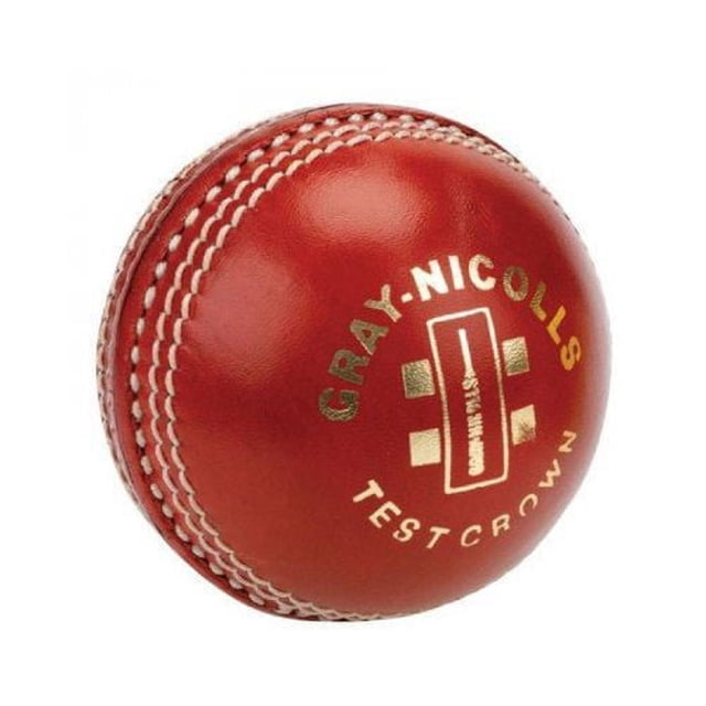 Gray Nicolls Test Crown Cricket Ball in grey leather with white stitched seam and gold embossed branding, Grade A superb quality ball designed for cricket team sports and test matches, also suitable for practice sessions.