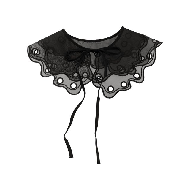 INSPIRE CHIC Faux Col Détachable, Mini Col Cape à Broderie Semi-Transparente avec Volants pour Blouse Noir-6