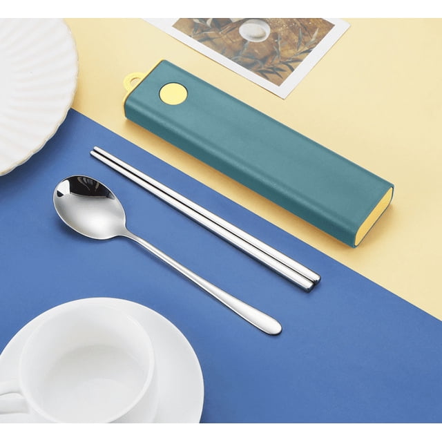Mistaha Chopsticks Spoon Set With Case Long Handle Reusable Metal Stainless Steel Chopsticks Spoon Cutlery Set Korean Tableware Combinations Utensil for Travel Office Kitchen Restaurant