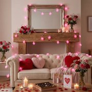 TOUMENY Heart-Shaped LED String Lights, Romantic Party Wedding Valentines Decor, Battery-Operated Mood Lighting for Bedroom Proposals