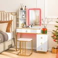 thumbnail image 4 of Costway Vanity Table Set with RGB LED Lights Crystal Crush Diamond Mirror Drawers White, 4 of 10