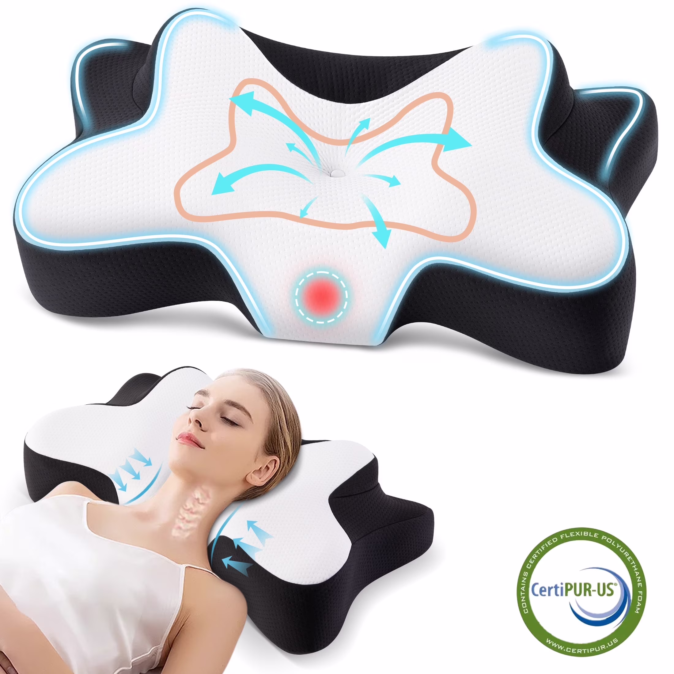 MOONORAH Oreillers en Mousse Mémoire Oreiller de Soutien pour le Cou pour le Soulagement de la Douleur, Oreiller Cervical Ergonomique pour Dormir pour la Douleur à l'Épaule, Oreiller de Lit Orthopédique Profilé pour Dormeurs sur le Côté, le Dos et le Ventre, Blac, Grand 26x14.6 Po