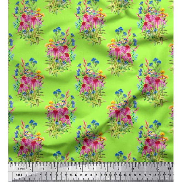Soimoi Rayon Fabric Leaves & Floral Print Fabric by Yard 56 Inch Wide