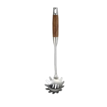 TopLLC Kitchen Accessories,Home And Kitchen,Kitchen Tools, Spaghetti Spoon 304 Stainless Steel Pasta Spoon With Heat Wooden Handle Colander Serving Kitchen Spoon Pasta Fork Stainless Steel Pasta Spoon