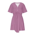 thumbnail image 4 of LOVZFMLL Robe d'Été Décontractée pour Femme à Manches Courtes, Col en V, Boutonnée, Robe de Plage pour Vacances et Voyages avec Poches, Violet, A 3TG, 4 of 9