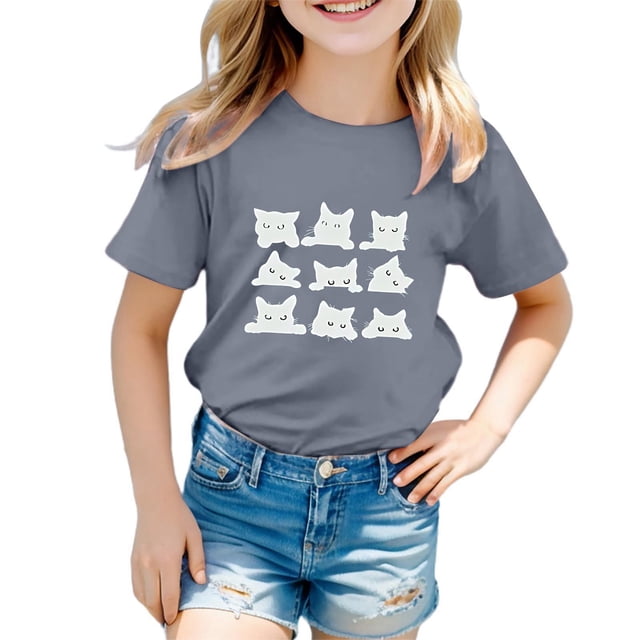 MIASHUI T-Shirts pour Filles à Col Rond à la Mode, Amples et Décontractés, à Manches Courtes, pour le Quotidien et les Activités