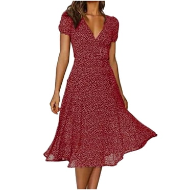 Pisexur Robe d'Été pour Femme à Manches Courtes, à Volants, Imprimé Floral, Aguichant, Col en V Profond, Taille Haute, Courte et Fluide, Robe Maxi, Décontractée, Vacances, Robes, Robe Soleil