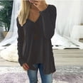 thumbnail image 2 of Yuyuzo Womens Long Sleeve V Neck Knit Ribbed Sweaters Solid Color Asymmetrical Basic Tunic Shirts Blouses Pullover Black, 2 of 6