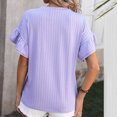 thumbnail image 3 of AherBiu Hauts d'Été pour Femmes à Volants Manches Courtes Côtelé Décontracté Ample Col Ras du Cou Chemises Blouse, 3 of 4