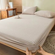 Iumwxz Washed Cotton Linen Fitted Sheet Non Slip Mattress Protector Bed Cover All Elastic Full Coverage Soft Home Bedroom Dorm Use Coffee