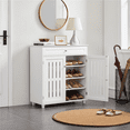 thumbnail image 2 of Yaheetech Armoire de Rangement pour Chaussures à 4 Niveaux Réglable avec 1 Tiroir pour Couloir, Blanc, 2 of 7