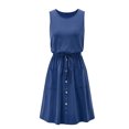 thumbnail image 4 of RKSTN Robes Décontractées pour Femmes Sans Manches à Col Ras du Cou Robes de Couleur Unie Boutonnées avec Poche Robe Ample, 4 of 4
