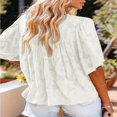 thumbnail image 3 of Womens Bell Sleeve Blouse Crewneck Lace Tops Floral Textured Babydoll Shirts, 3 of 3