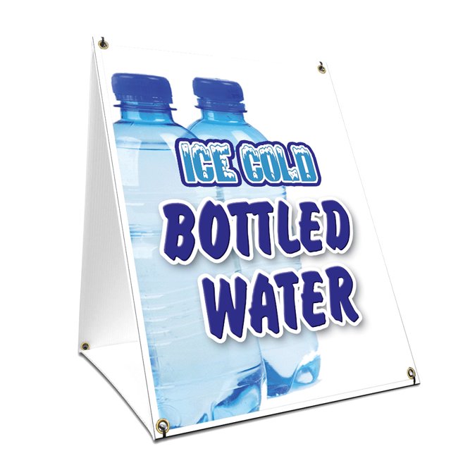 A-Frame Sidewalk Ice Cold Bottled Water Sign with Graphics On Each Side | 24" X 36" Print Size