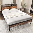 thumbnail image 3 of Costway Queen Bed Frame with Storage Headboard Charging Station 18W USB C Port Rustic Brown, 3 of 10