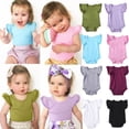 thumbnail image 2 of New Infant Baby Girl Basic Ruffle Short Sleeve Cotton Romper Bodysuit Tops Clothes 0-24 M, 2 of 5