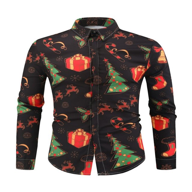 Men‘s Christmas Dress Shirts Fun Printed Long Sleeve Regular Fit Button Down Shirts Light Blue M