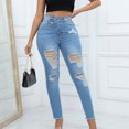 thumbnail image 4 of Gubotare Skinny Jeans for Women Mid Rise High Waisted-Rise Stretch Skinny Destroyed Ripped Distressed Jeans for Women (Light Blue,Size XXL), 4 of 8