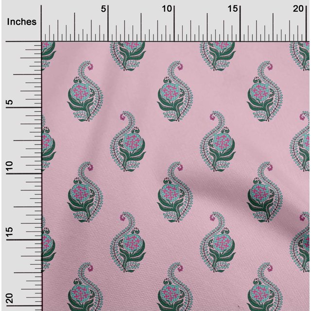 oneOone Polyester Lycra Fabric Leaves & Floral Block Printed Fabric 1 Yard 56 Inch Wide
