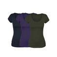 thumbnail image 2 of Emmalise T-Shirt à Manches Courtes pour Femmes Col Rond Ensemble de Valeur (3Pk, Marine, Olive, Violet, Petit), 2 of 4