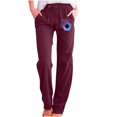 thumbnail image 1 of Yuyuzo Womens Cotton Linen Pants Straight Leg Flower Graphic Drawstring High Waisted Lounge Pants Slacks, 1 of 6