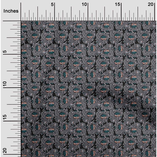 oneOone Silk Tabby Fabric Leaves & Floral Block Print Fabric By Yard 42 Inch Wide